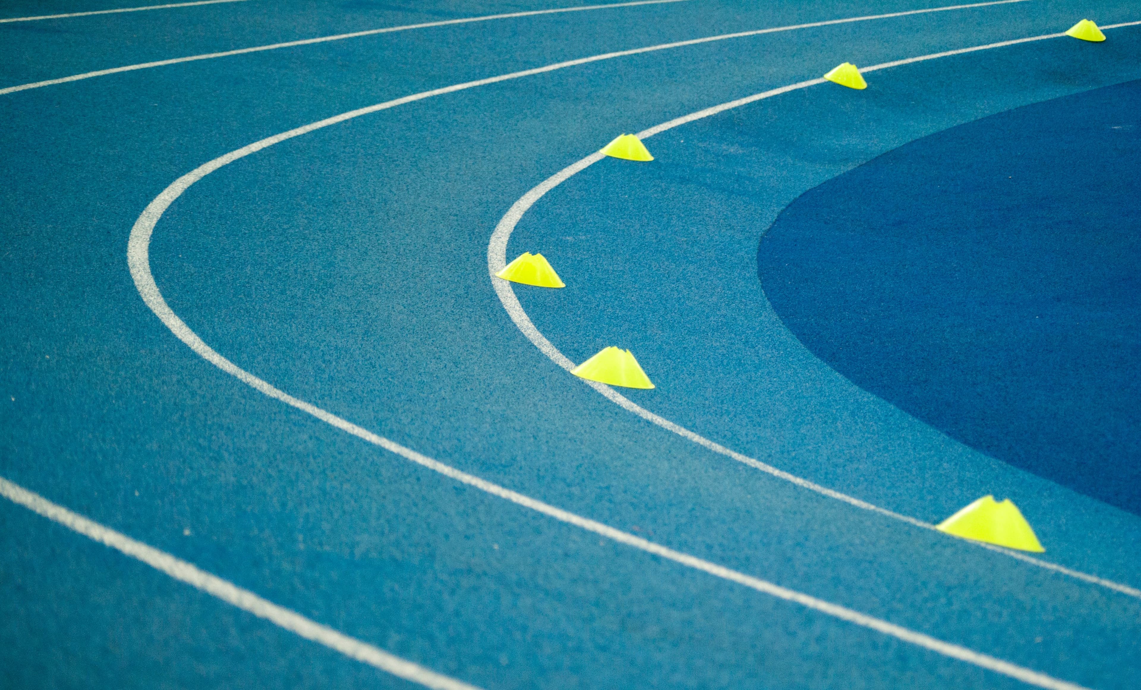 Blue athletics track